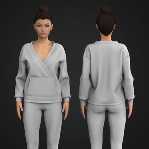 Ladies Overlapping V-Shaped Collar Relaxed Drop Shoulder Sweater Tech Pack