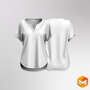 Ladies Overlapping V-Shaped Neckline Relaxed Scallop Bottom Tee 3D Garment