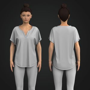 Ladies Overlapping V-Shaped Neckline Relaxed Scallop Bottom Tee Tech Pack
