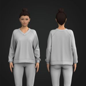 Ladies Overlapping V-Shaped Neckline Relaxed Sweater Tech Pack