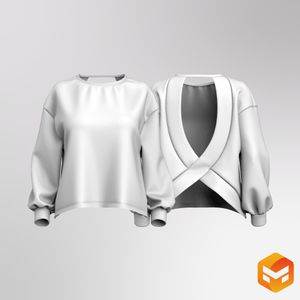 Ladies Oversized Back Cut Out Crossover Hem Sweatshirt 3D Garment