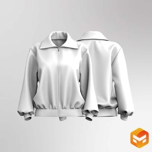 Ladies Oversized Cadet Collar Drop Shoulder Zip Up Jacket 3D Garment
