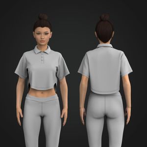 Ladies Oversized Cropped Scallop Hem Polo Top Tech Pack