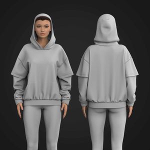 Ladies Oversized Double Sleeve Kangaroo Pocket Hoodie Tech Pack