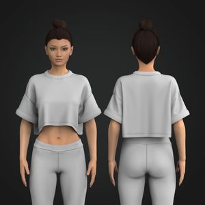 Ladies Oversized Drop Shoulder Fleece Crop Tee Tech Pack