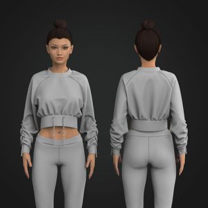 Ladies Oversized Elasitcated Sleeves Crop Sweater Tech Pack