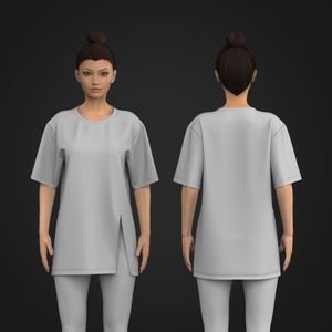 Ladies Oversized Front Split Hem Tee Tech Pack