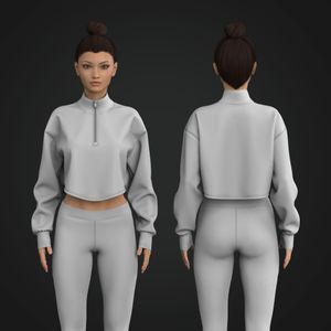 Ladies Oversized Quarter Zip Scallop Bottom Crop Sweater Tech Pack
