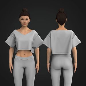 Ladies Oversized V-Shaped Neckline Drop Shoulder Crop Tee Tech Pack