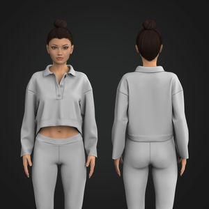 Ladies Polo Collar Relaxed Crop Sweater Tech Pack