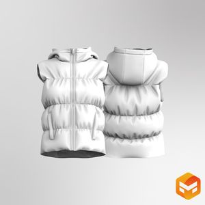 Ladies Puffer Hooded Vest 3D Garment