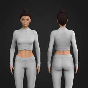 Ladies Quarter Zip Cross Over Waistband Knuckle Length Crop Top Tech Pack