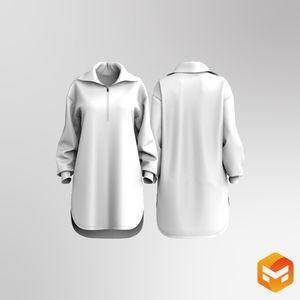 Ladies Quarter Zip Drop Shoulder Relaxed Scallop Bottom Dress 3D Garment