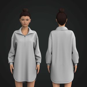 Ladies Quarter Zip Drop Shoulder Relaxed Scallop Bottom Dress Tech Pack