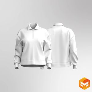 Ladies Quarter Zip Polo Collar Relaxed Sweater 3D Garment