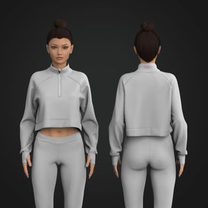 Ladies Quarter Zip Raglan Runner Sleeve Crop Relaxed Sweater Tech Pack
