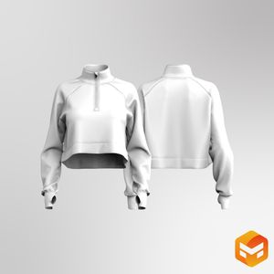 Ladies Quarter Zip Raglan Runner Sleeve Crop Sweater 3D Garment