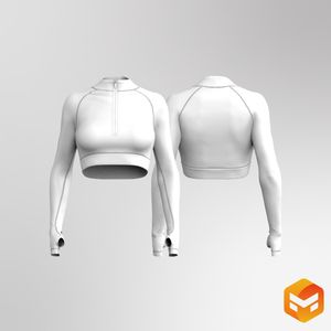 Ladies Quarter Zip Raglan Runner Sleeve Crop Top 3D Garment