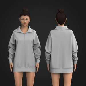 Ladies Quarter Zip Raglan Sleeve Relaxed Sweater Dress Tech Pack