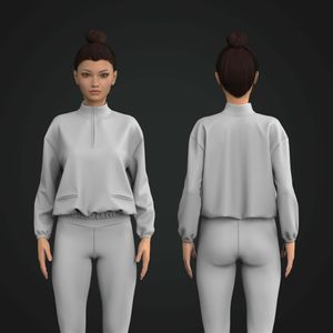 Ladies Quarter Zip Relaxed Elasticated Hem Sweater Tech Pack