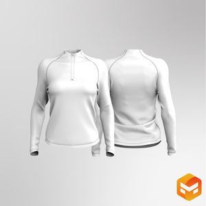 Ladies Quarter Zip Scallop Bottom Long Sleeve Tee 3D Garment