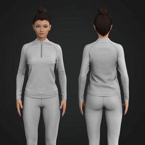 Ladies Quarter Zip Scallop Bottom Long Sleeve Tee Tech Pack