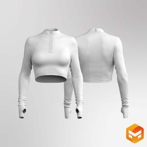 Ladies Quarter Zip Set In Runner Sleeve Crop Top 3D Garment