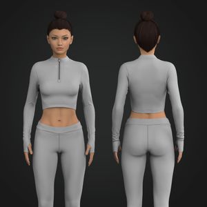 Ladies Quarter Zip Set In Runner Sleeve Crop Top Tech Pack