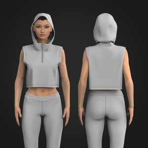 Ladies Quarter Zip Sleeveless Cropped Hoodie Tech Pack