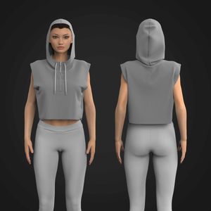 Ladies Quarter Zip Teddy Faux Shearling Sleeveless Crop Hoodie Tech Pack