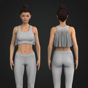 Ladies Racer Back Pleated Crop Tank Top Tech Pack