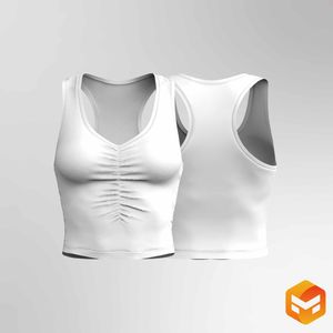 Ladies Racer Back Ruched V-Shaped Neckline Crop Tank Top - 3D Garment