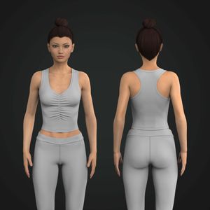 Ladies Racer Back Ruched V-Shaped Neckline Crop Tank Top Tech Pack