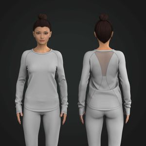 Ladies Raglan Long Sleeve Scallop Bottom Mesh Tee Tech Pack