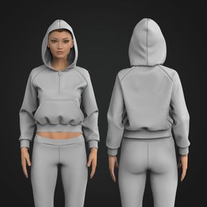 Ladies Raglan Quarter Zip Crop Hoodie Tech Pack