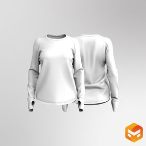 Ladies Raglan Runner Sleeve Scallop Bottom Relaxed Tee 3D Garment