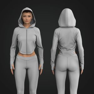 Ladies Raglan Runner Sleeve Scallop Bottom Zip Up Hoodie Tech Pack