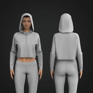 Ladies Raglan Sleeve Quarter Zip Oversized Crop Hoodie Tech Pack