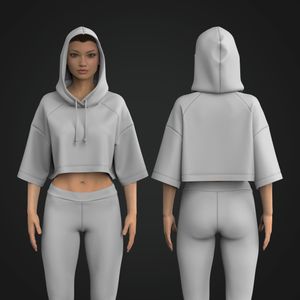 Ladies Raglan Three Quarter Sleeve Oversized Crop Hoodie Tech Pack