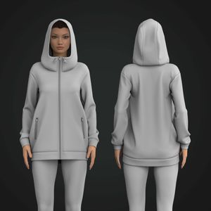 Ladies Raised Turtle Neckline Relaxed Zip Up Hoodie Tech Pack
