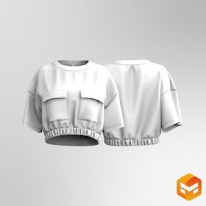 Ladies Relaxed Cargo Pocket Short Sleeve Tee 3D Garment