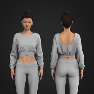 Ladies Relaxed Criss Cross Waistband Long Sleeve Sweater
