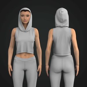 Ladies Relaxed Crop Sleeveless Hoodie Tech Pack