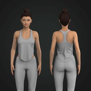 Ladies Relaxed Deep Scallop Bottom Racer Back Tank Top Tech Pack