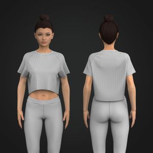 Ladies Relaxed Raglan Sleeve Ribbed Crop Tee Tech Pack