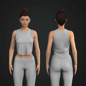 Ladies Relaxed Scallop Bottom Crop Tank Top Tech Pack