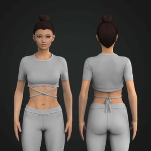 Ladies Ribbed Criss Cross Tie Back Crop Tee