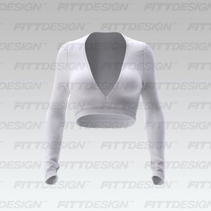 Ladies Ribbed Deep V-Shaped Neckline Long Sleeve Crop Top Smart Mockup