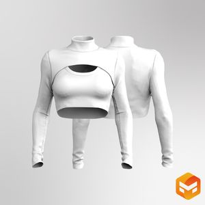 Ladies Ribbed Front Cut Out Long Sleeve Crop Top 3D Garment
