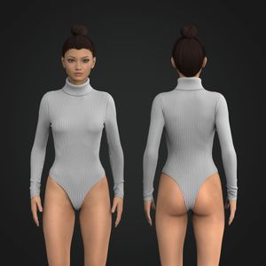 Ladies Ribbed Turtle Neck Knuckle Length Sleeve Bodysuit Tech Pack